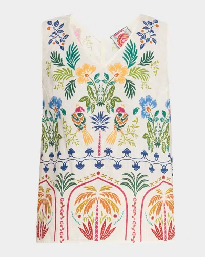 Johnny Was Soller Floral-print Linen Twill Tank