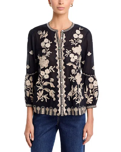 Johnny Was Soretta Scallop Sleeve Cotton Blouse In Black