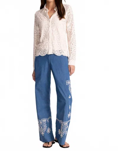 Johnny Was Soutache Cargo Pant In Denim Indigo In White