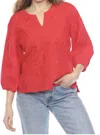 Johnny Was Split Neck Linen Blouse In Red In Red