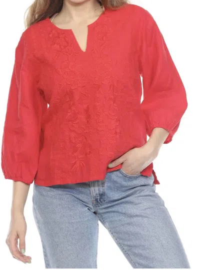 Johnny Was Split Neck Linen Blouse In Red