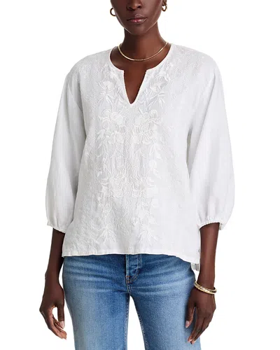 Johnny Was Split Neck Linen Blouse In White
