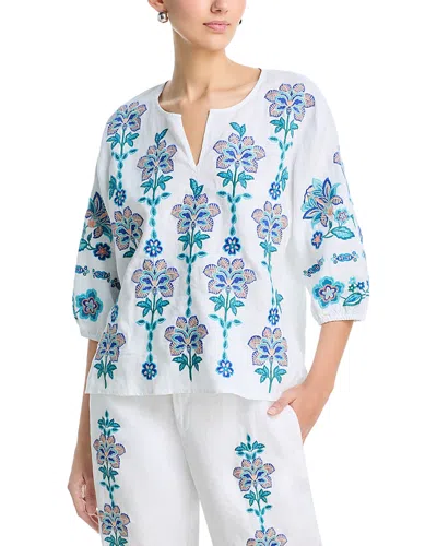 Johnny Was Split Neck Linen Blouse In Multi