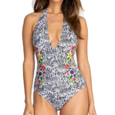 Johnny Was Spring Halter Embroidered One-piece In Black