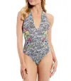 Johnny Was Spring Halter Embroidered One-piece Swimsuit In Multi