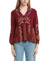 Johnny Was Steffania Silk Blouse In Burgundy