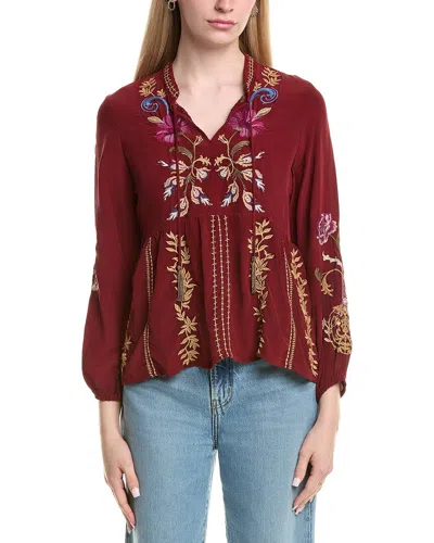 Johnny Was Steffania Silk Blouse In Burgundy