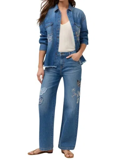 Johnny Was Straight Wide Leg Jean In Medium Wash In Multi