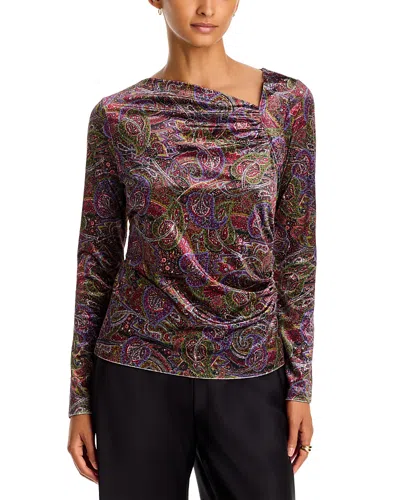 Johnny Was Stretch Velvet Asymmetric Top In Brown