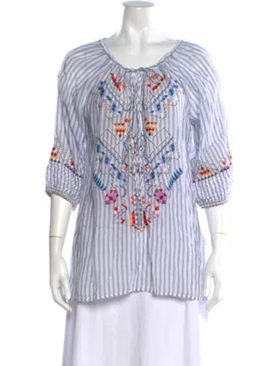 Pre-owned Johnny Was Striped Scoop Neck Blouse In Multi