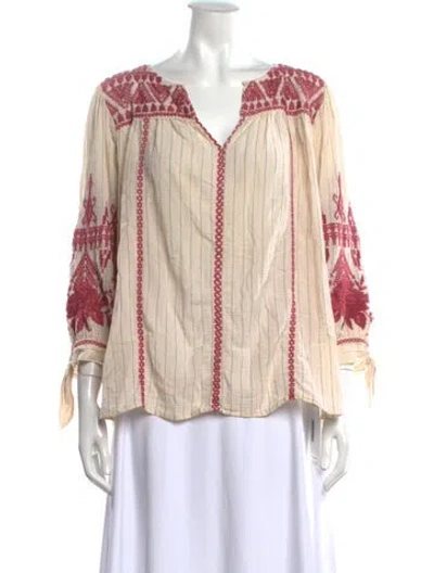 Pre-owned Johnny Was Striped V-neck Blouse In Neutrals