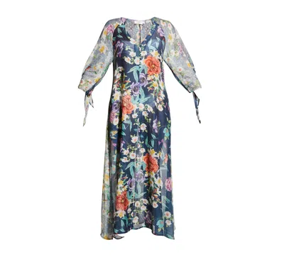 Pre-owned Johnny Was Sunrise Long Dress Surf Swim Resort Blue Flower