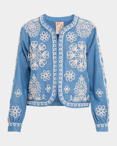 Johnny Was Sutash Embroidered Bolero Jacket In Blue
