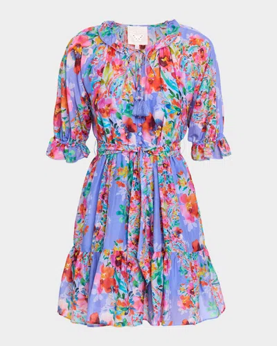Johnny Was Suzy Floral-print Ruffle Mini Dress In Blue