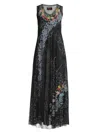 Johnny Was Swing Lace Embroidered Mesh Maxi Dress In Black In Black