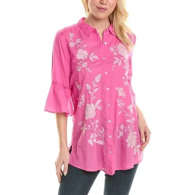 Johnny Was Sylvie Ruffle Sleeve Tunic Top In Ibis Rose In Pink