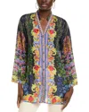 Johnny Was Tali Silk Mixed Print Tunic In Blue