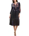 Johnny Was Taline Velvet Silk-blend Boho Midi Dress In Blue