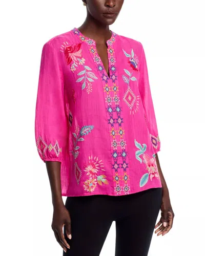 Johnny Was Talulla Paris Effortless Blouse In Fuschia Fedora In Pink