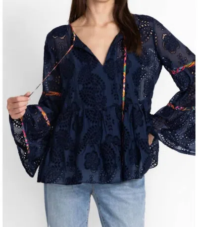 Johnny Was Tamera Eyelet Blouse In Navy In Blue