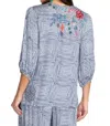 Johnny Was Taryn Flowly Tassel Blouse In Multi In Blue