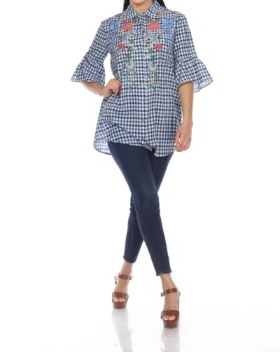 Johnny Was Taryn Ruffle Sleeve Tunic Top In Blue/multi