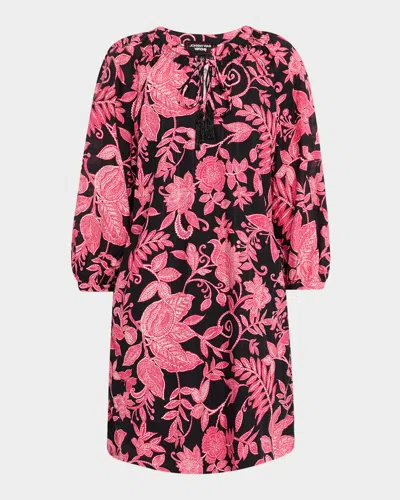 Johnny Was Tasseled Floral-print Mini Shift Dress