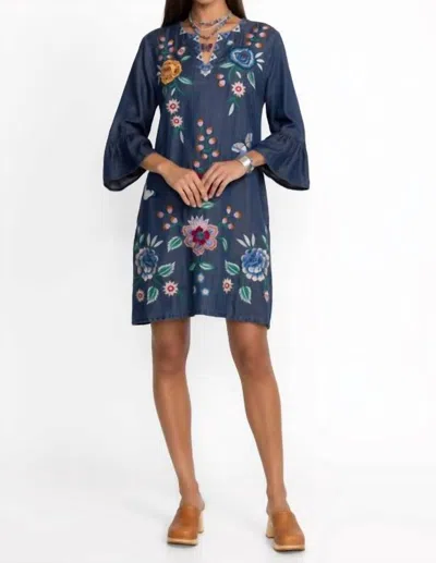Johnny Was Taymia Ruffle Sleeve Dress In Denim Blue In Multi