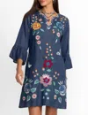 Johnny Was Taymia Ruffle Sleeve Dress In Denim Blue In Blue