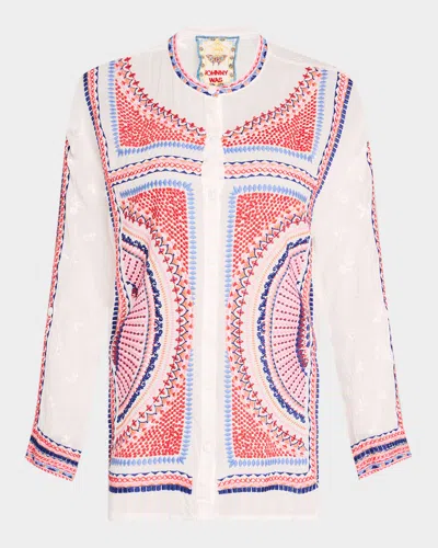 Johnny Was The Audrey Embroidered Button-down Shirt In White