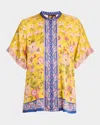 Johnny Was The Audrey Floral-print Silk Charmeuse Tunic In Blue