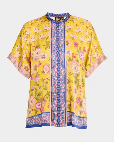 Johnny Was The Audrey Floral-print Silk Charmeuse Tunic In Blue