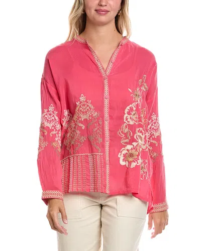 Johnny Was The Audrey Mandarin Collar Blouse In Pink
