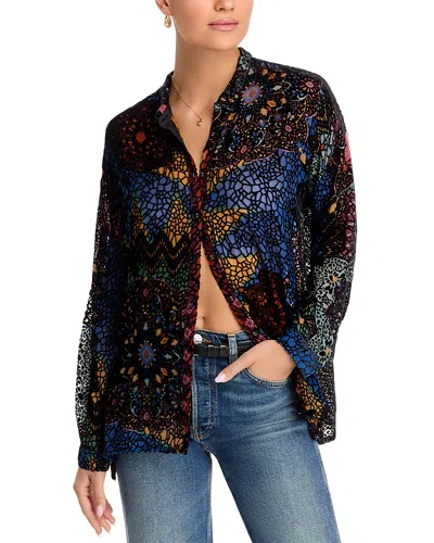 Johnny Was Petite Audrey Burnout Velvet Silk-blend Tunic In Black