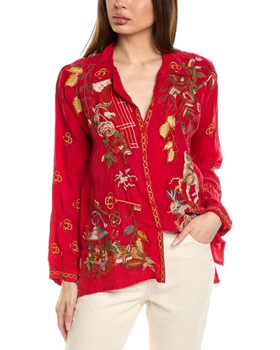 Johnny Was The Audrey Oversized Embroidered Blouse In Red