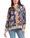 Johnny Was The Audrey Oversized Shirred Back Silk Shirt In Multi