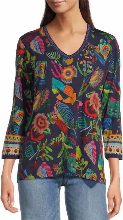 Johnny Was The Janie Favorite 3/4 Sleeve Tee In Blue In Multi