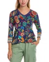 Johnny Was The Janie Favorite 3/4 Sleeve V-neck T-shirt In Blue