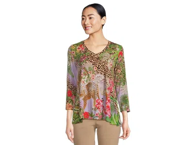 Johnny Was The Janie Favorite 3/4 Sleeve V-neck Swing T-shirts In Green