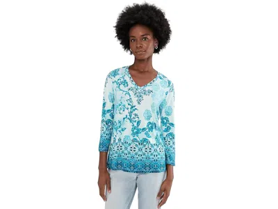 Johnny Was The Janie Favorite 3/4 Sleeve V-neck T-shirts - Vittori In Blue