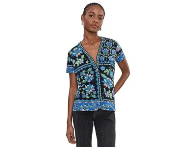 Johnny Was The Janie Favorite Button Neck Tee- Delmira In Blue