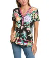Johnny Was The Janie Favorite Button Neck Tee In Le Jardin Scarf Print In Multi