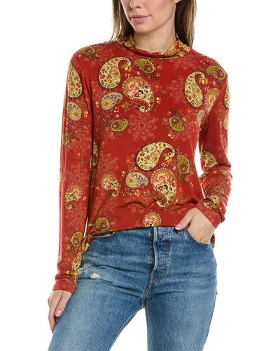 Johnny Was Paisley Lace Mock Neck Top In Orange In Red
