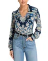 Johnny Was Janie Favorite Puff Sleeve Polo In Roman Paisley Scarf Print In Roman Paisey Scarf Print