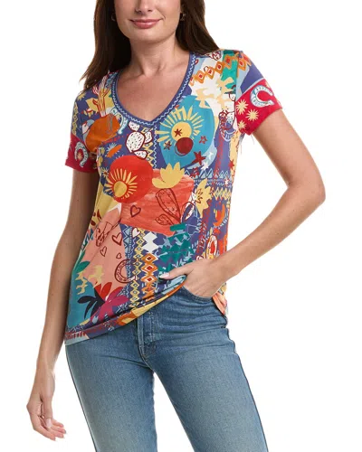 Johnny Was Janie Favorite Short Sleeve V-neck Tee In Liberty Scarf In Multi
