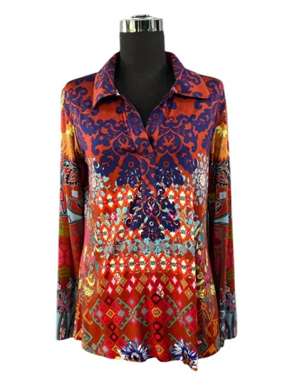 Johnny Was The Janie Favorite Split Henley Top In Multi Color