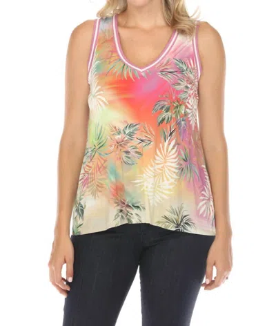 Johnny Was The Janie Favorite V-neck Swing Tee In Raffia Palm Print In Green