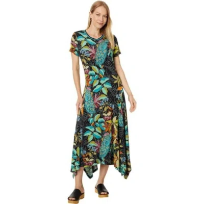 Pre-owned Johnny Was The Janie Favotire Asymmetric Knit Midi Dress Paon In Multicolor