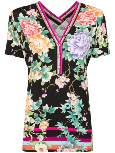 Johnny Was The Janie Button Neck Tee In Le Jardin