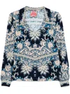Johnny Was Janie Favorite Puff Sleeve Polo In Roman Paisley Scarf Print In Blue